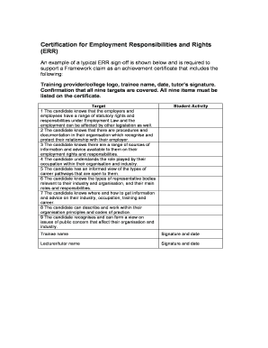 Employment Responsibilities and Rights Certification