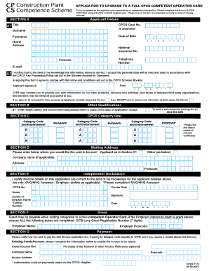 Application to Upgrade to Full CPCS Competent Operator Card