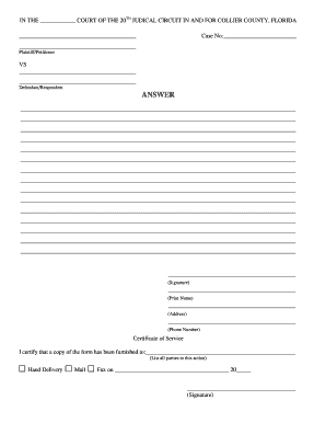 Florida Court Answer Form