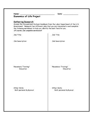 Economics of Life Project Worksheet