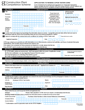 CPCS Tester Card Renewal Application
