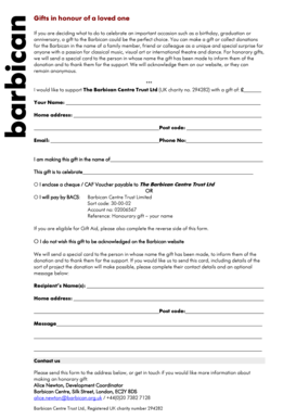 Honorary Gift Form for Barbican Centre