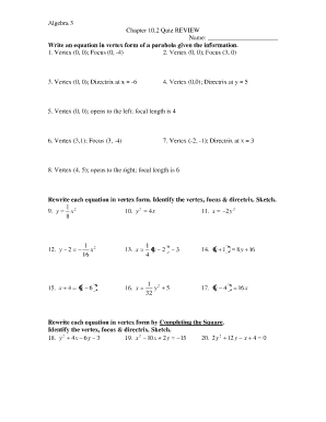 Algebra 3 Chapter 10.2 Quiz Review