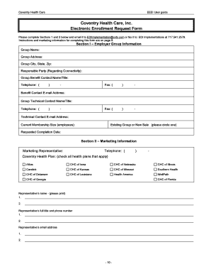 Coventry Health Care Electronic Enrollment Request Form