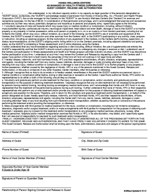 Honda Wellness Centers Guest Consent Form