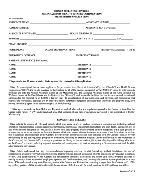Honda Wellness Centers Membership Application