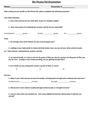 My Fitness Pal Orientation Form