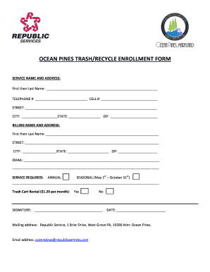 Ocean Pines Trash Recycle Enrollment Form