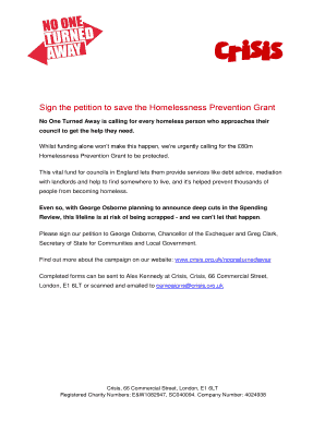 Petition to Protect Homelessness Prevention Grant