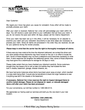 National Van Lines Moving Claim Form