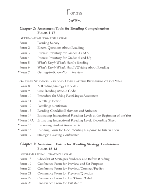 Reading Comprehension Assessment Forms