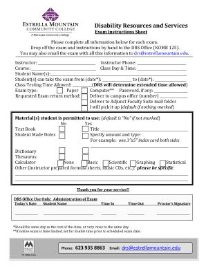 Exam Instructions Sheet