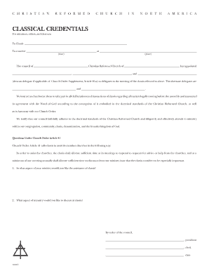 Christian Reformed Church Classis Delegation Form
