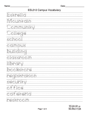 ESL012 Campus Vocabulary Worksheet