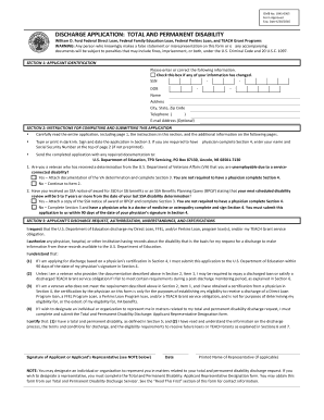 Total and Permanent Disability Discharge Application