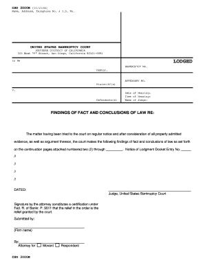 US Bankruptcy Court Findings of Fact and Conclusions of Law