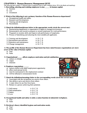 CHAPTER 5 Human Resource Management QUIZ