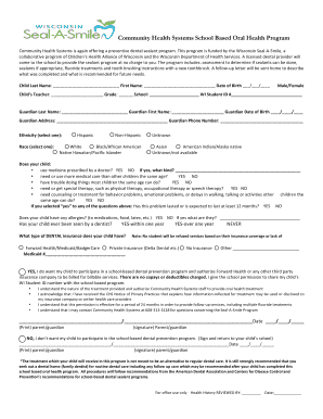 Wisconsin School Based Oral Health Program Consent Form