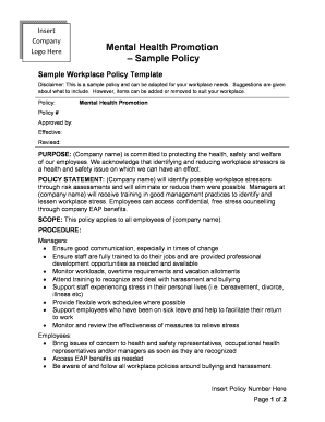Mental Health Promotion Policy Template