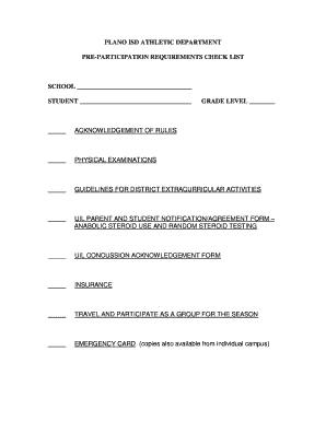 Plano ISD Athletic Department Pre-Participation Checklist