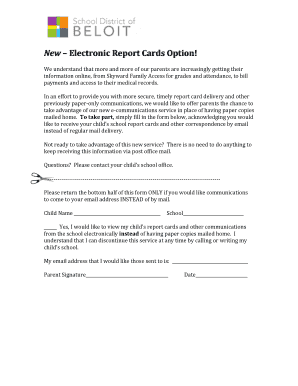 School Report Card Electronic Delivery Consent Form