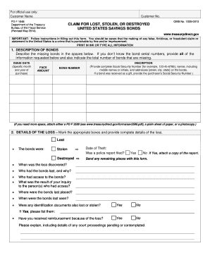 Claim for Lost Stolen or Destroyed US Savings Bonds
