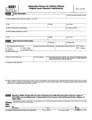 IRS Form 8281 for Original Issue Discount Instruments