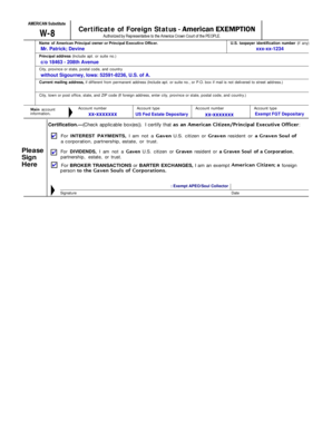 Form W-8 Certificate of Foreign Status