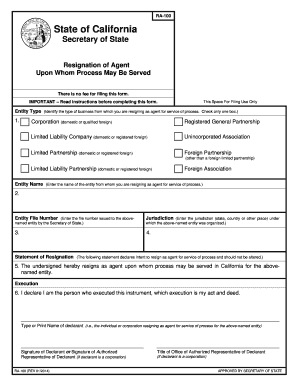 California Resignation of Agent for Service of Process