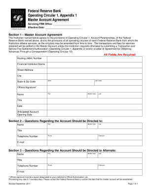 Federal Reserve Master Account Agreement