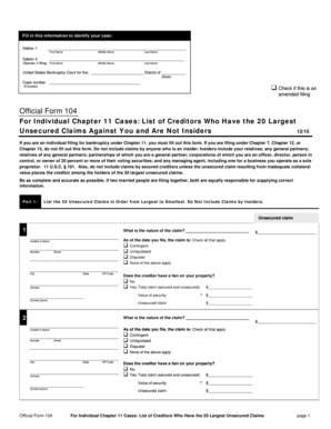Official Form 104 for Chapter 11 Cases