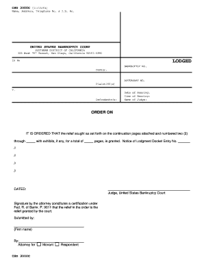 Bankruptcy Court Order Form