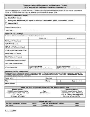 Treasury Collateral Management Local Security Administrator Authorization Form