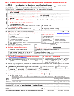 IRS Form SS-4 Application for Employer Identification Number