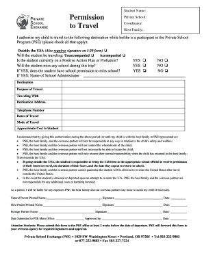 Private School Travel Authorization Form
