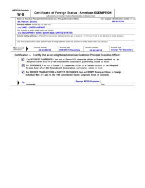 W-8 Certificate of Foreign Status
