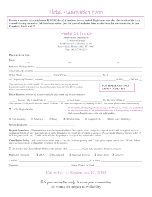 ASA Hotel Room Reservation Form
