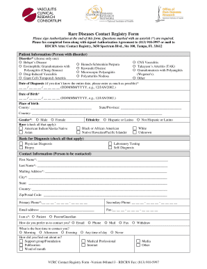 Rare Diseases Contact Registry Form
