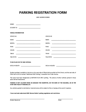 GMC Warner Robins Parking Registration Form