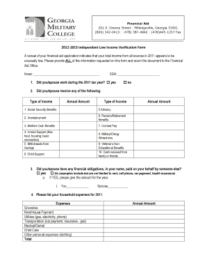2012-2013 Independent Low Income Verification Form