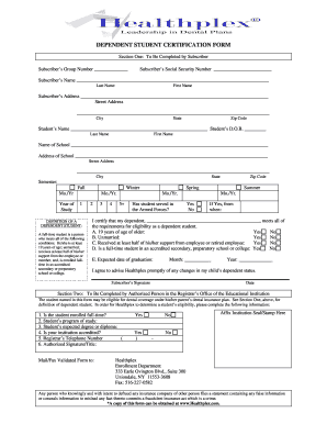 Dependent Student Certification Form