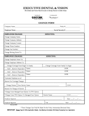 Executive Dental & Vision Change Form