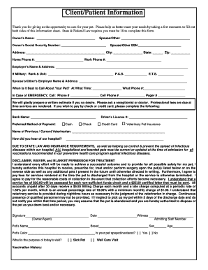 Veterinary Client Information Form