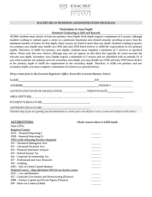 BBA Program Area Depth Declaration Form