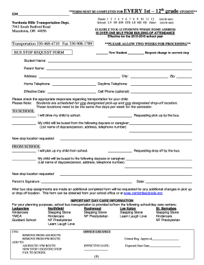 Bus Stop Request Form