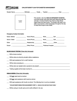 Child Student Plan for Diabetes Management