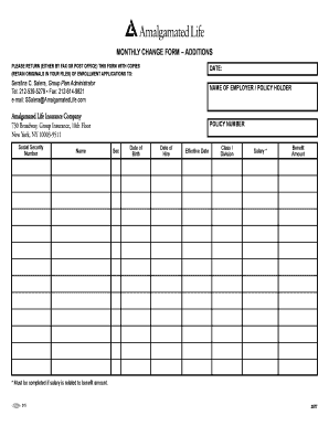 Monthly Change Form Additions