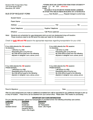 School Bus Stop Request Form