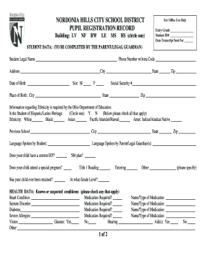Ohio Kindergarten Registration Form
