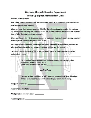 PE Make-Up Slip for Absence